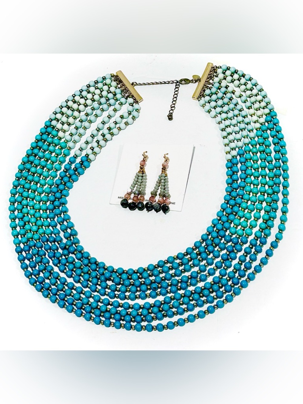 Chunky multi-strand layered beaded statement necklace & dangle earrings bundle
